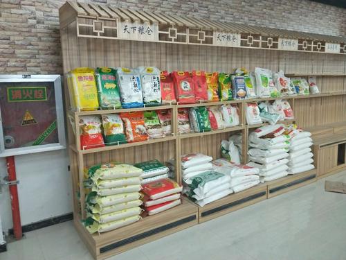江苏徐州超越货架超市靠墙木制品货架袋装米架米粮柜油粮架天下粮仓